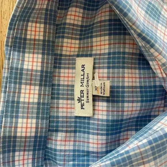 Peter Millar Summer Comfort Button Down Shirt Plaid Blue XL - Picture 3 of 7